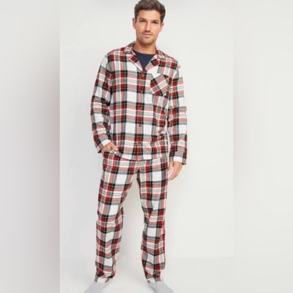 Old Navy Men’s White Tartan Plaid Matching Christmas Pajamas NWT XXL T Holidays